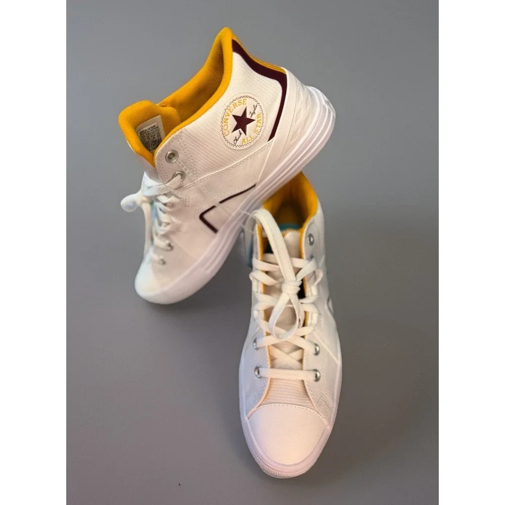 NEW Chuck Taylor Converse All Star Flux Ultra High Top Wht Burgundy Yellow Sz 10